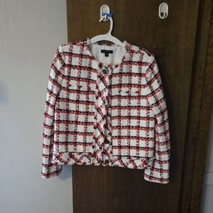 Ann Taylor Red and White Checkered Blazer